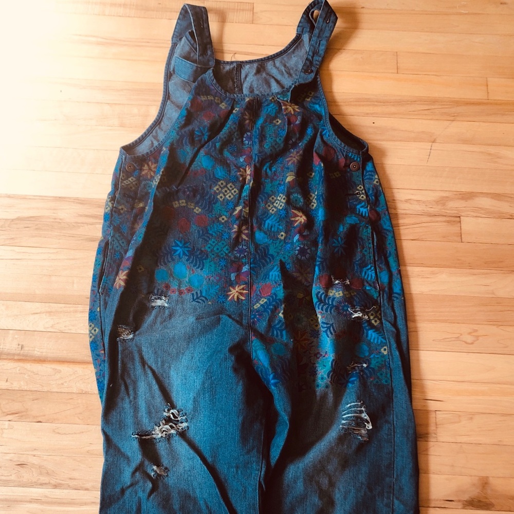 Floral, denim jumpsuit